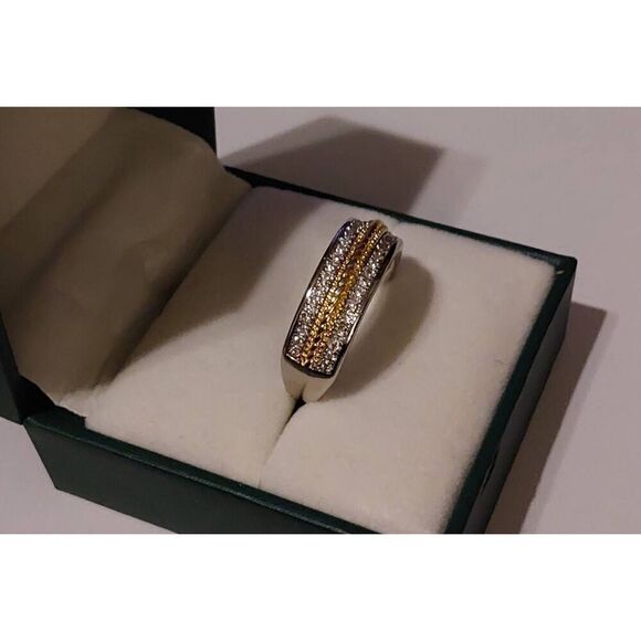 Beautiful 1 Ct. Two-Tone Pave Diamond Simulant Wedding/Anniversary Band Ring #9 - Picture 2 of 4